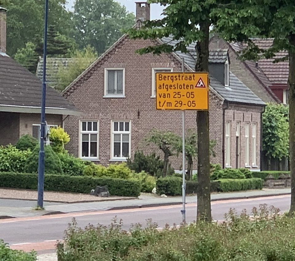 Bergstraat afgesloten van 25 tot en met 29 mei