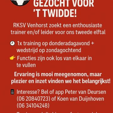 RKSV Venhorst zoekt trainer/leider voor ’t twidde