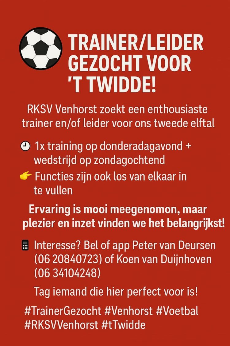 RKSV Venhorst zoekt trainer/leider voor ’t twidde