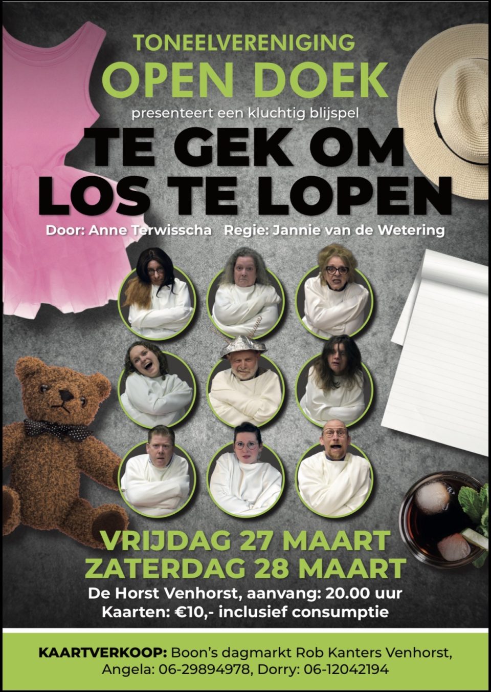 Toneelvereniging Open doek speelt ‘Te gek om los te lopen’
